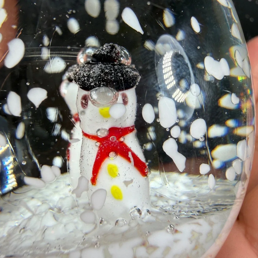 Heavy Glass Snowman Egg Paperweight Winter Snow Scene 4 inch Holiday Decor